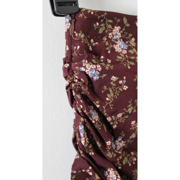 NWT Size 0 Veronica Beard Taras Floral-Print Ruched Silk Mini Skirt Merlot Ruffl - Picture 8 of 8
